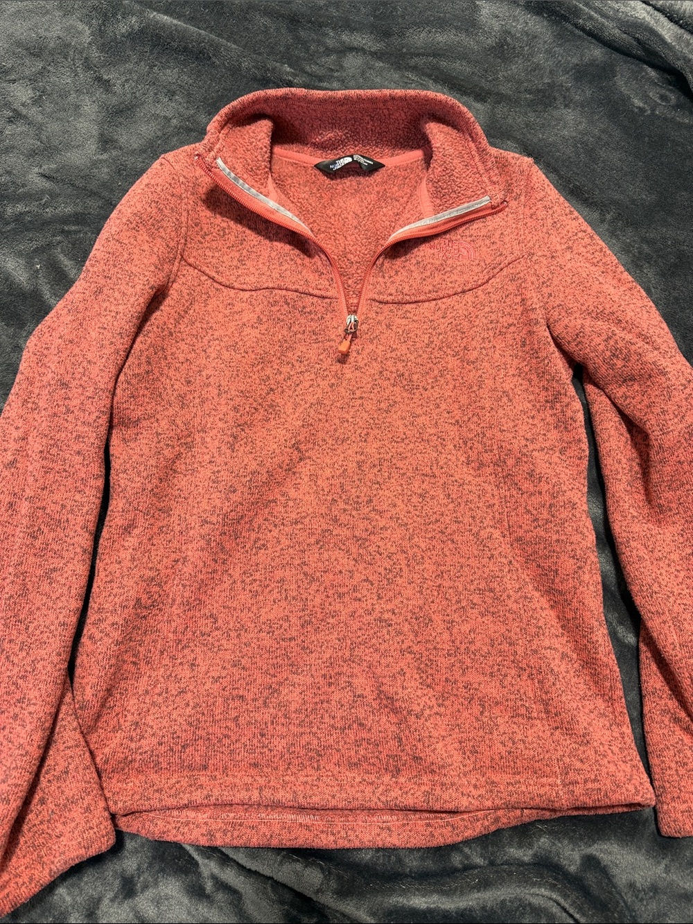 Women’s North Face Heathered Coral Quarter-Zip Sweater